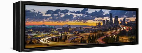 Sweeping Sunset View from Century Link Field to Downtown over Twisting I-5, from Jose Rizal Bridge-Gary Luhm-Framed Premier Image Canvas