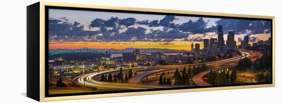 Sweeping Sunset View from Century Link Field to Downtown over Twisting I-5, from Jose Rizal Bridge-Gary Luhm-Framed Premier Image Canvas