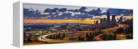 Sweeping Sunset View from Century Link Field to Downtown over Twisting I-5, from Jose Rizal Bridge-Gary Luhm-Framed Premier Image Canvas