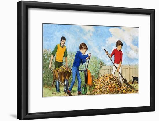 Sweeping Up Autumn Leaves-Clive Uptton-Framed Giclee Print