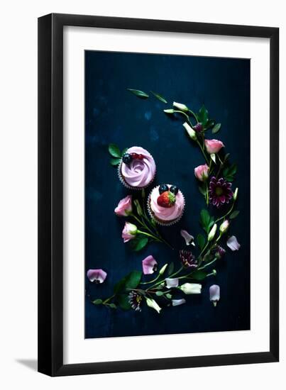 Sweet Cupcakes on Dark Wooden-Dina Belenko-Framed Photographic Print