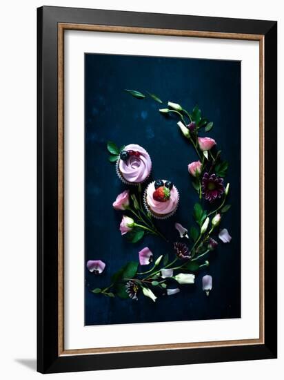 Sweet Cupcakes on Dark Wooden-Dina Belenko-Framed Photographic Print