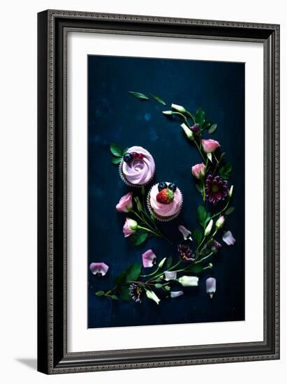 Sweet Cupcakes on Dark Wooden-Dina Belenko-Framed Photographic Print