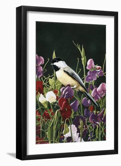 Sweet Peas and Chickadee-William Vanderdasson-Framed Giclee Print