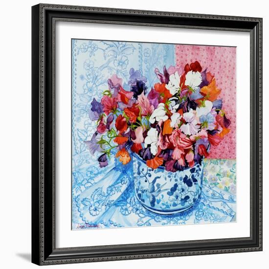 Sweet Peas in a Blue and White Pot, 2010-Joan Thewsey-Framed Giclee Print