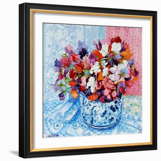 Sweet Peas in a Blue and White Pot, 2010-Joan Thewsey-Framed Giclee Print