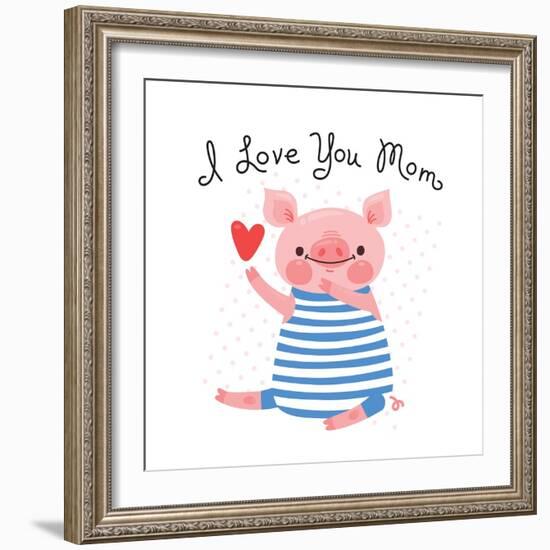 Sweet Pig Declaration of Love - Mom-Baksiabat-Framed Art Print