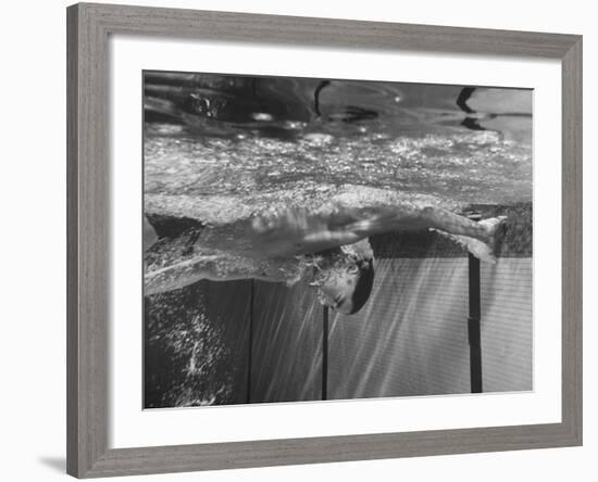 Swimmer Dick Cleveland Competing During a National Amateur Athletic Union Swim Meet-null-Framed Premium Photographic Print