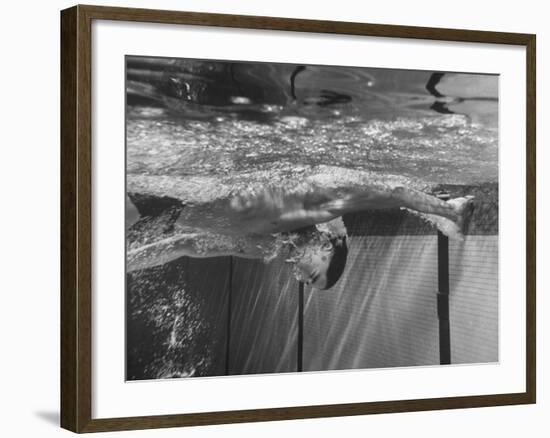 Swimmer Dick Cleveland Competing During a National Amateur Athletic Union Swim Meet-null-Framed Premium Photographic Print