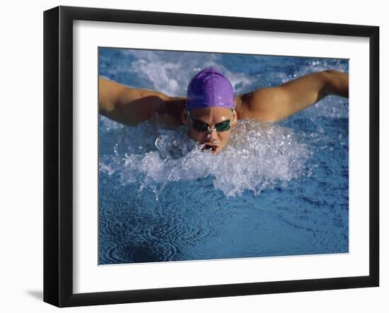 Swimmer in Goggles and Purple Swim Cap-null-Framed Photographic Print