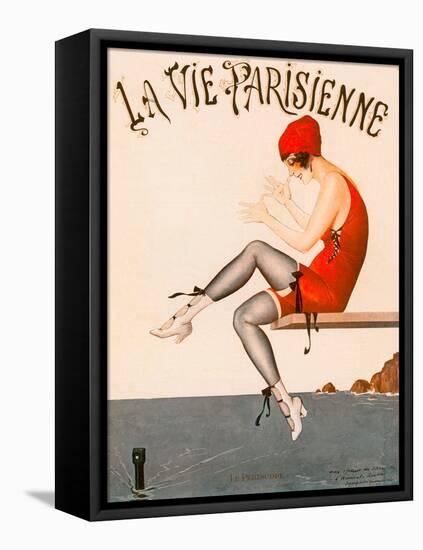 Swimmer on Diving Board, Illustration from La Vie Parisienne , 1920 (Colour Litho).-Georges Leonnec-Framed Premier Image Canvas