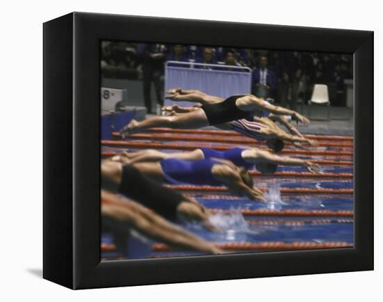 Swimmers Diving to Start a Race at Summer Olympics-null-Framed Premier Image Canvas