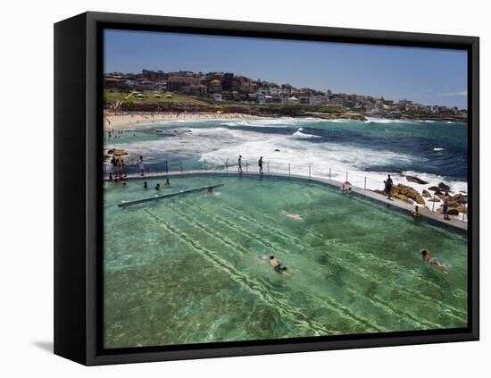 Swimmers Do Laps at Ocean Filled Pools Flanking the Sea at Sydney's Bronte Beach, Australia-Andrew Watson-Framed Premier Image Canvas