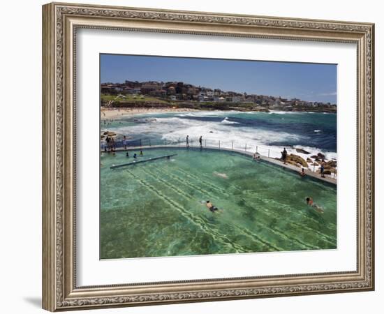 Swimmers Do Laps at Ocean Filled Pools Flanking the Sea at Sydney's Bronte Beach, Australia-Andrew Watson-Framed Photographic Print