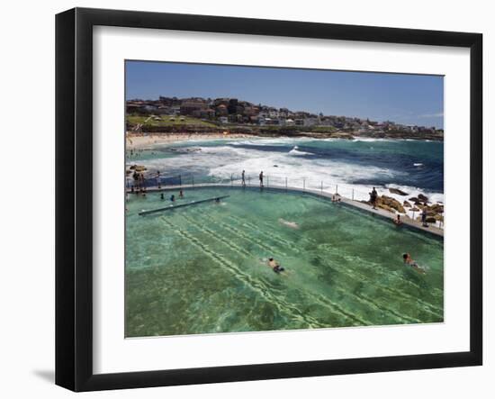 Swimmers Do Laps at Ocean Filled Pools Flanking the Sea at Sydney's Bronte Beach, Australia-Andrew Watson-Framed Photographic Print