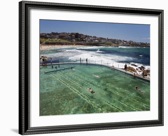 Swimmers Do Laps at Ocean Filled Pools Flanking the Sea at Sydney's Bronte Beach, Australia-Andrew Watson-Framed Photographic Print