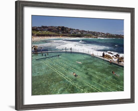 Swimmers Do Laps at Ocean Filled Pools Flanking the Sea at Sydney's Bronte Beach, Australia-Andrew Watson-Framed Photographic Print