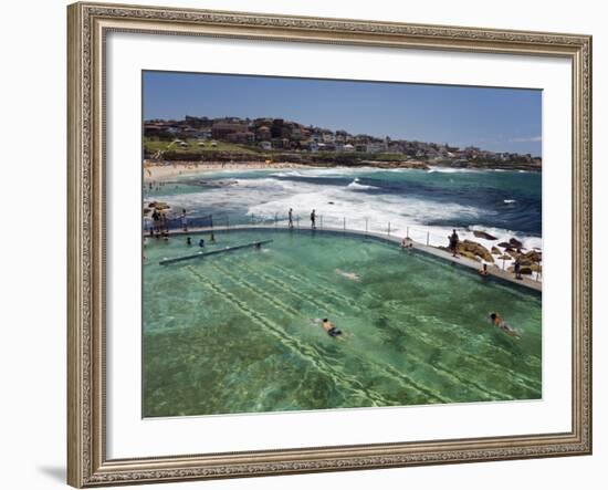 Swimmers Do Laps at Ocean Filled Pools Flanking the Sea at Sydney's Bronte Beach, Australia-Andrew Watson-Framed Photographic Print