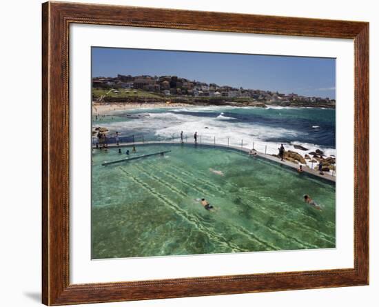 Swimmers Do Laps at Ocean Filled Pools Flanking the Sea at Sydney's Bronte Beach, Australia-Andrew Watson-Framed Photographic Print