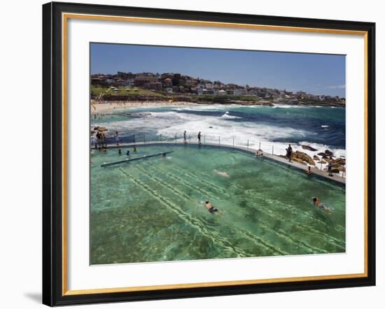 Swimmers Do Laps at Ocean Filled Pools Flanking the Sea at Sydney's Bronte Beach, Australia-Andrew Watson-Framed Photographic Print