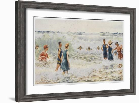 Swimmers Enjoying the Breakers on an Australian Beach-Percy F.s. Spence-Framed Art Print