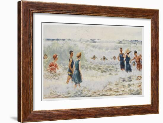 Swimmers Enjoying the Breakers on an Australian Beach-Percy F.s. Spence-Framed Art Print