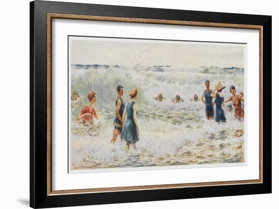 Swimmers Enjoying the Breakers on an Australian Beach-Percy F.s. Spence-Framed Art Print