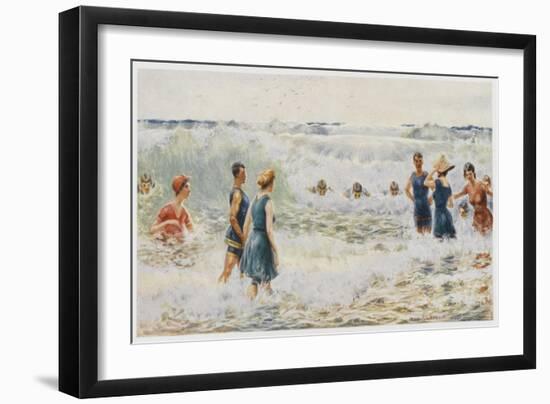 Swimmers Enjoying the Breakers on an Australian Beach-Percy F.s. Spence-Framed Art Print