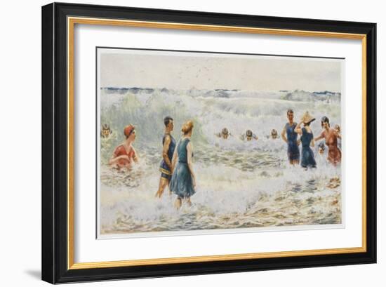 Swimmers Enjoying the Breakers on an Australian Beach-Percy F.s. Spence-Framed Art Print