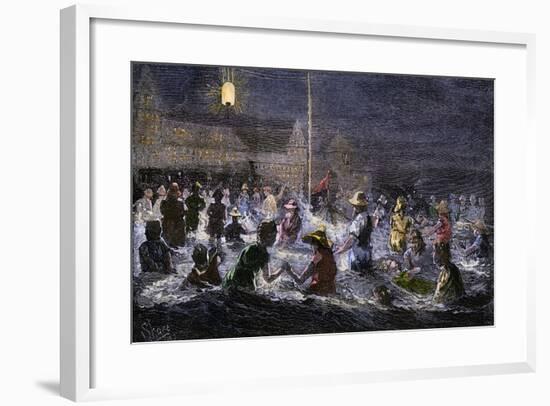 Swimming by Electric Light at Coney Island, New York, 1880s-null-Framed Giclee Print