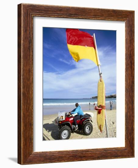 Swimming Flag and Patrolling Lifeguard at Bondi Beach, Sydney, New South Wales, Australia-Robert Francis-Framed Photographic Print