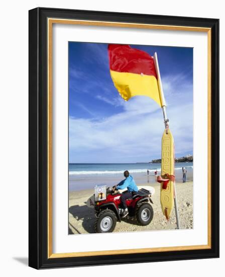 Swimming Flag and Patrolling Lifeguard at Bondi Beach, Sydney, New South Wales, Australia-Robert Francis-Framed Photographic Print