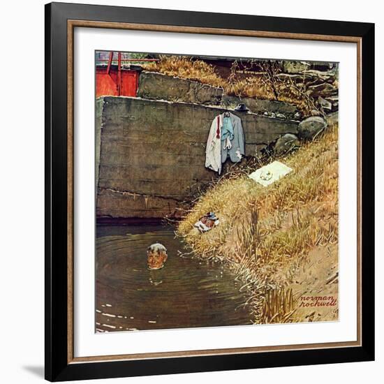 "Swimming Hole", August 11,1945-Norman Rockwell-Framed Giclee Print