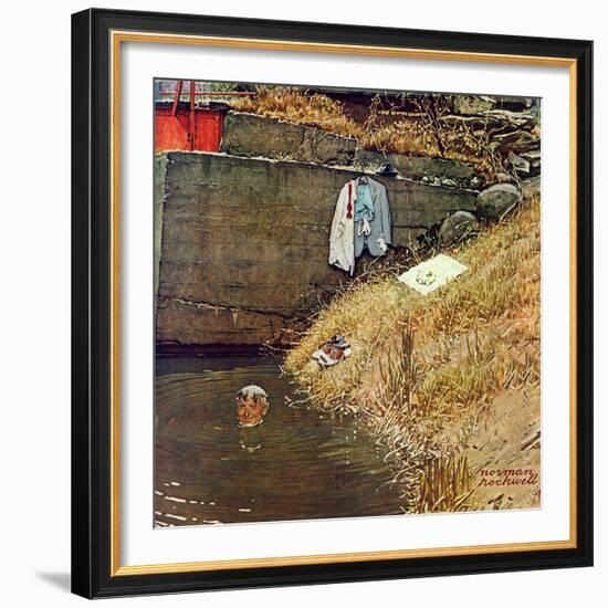 "Swimming Hole", August 11,1945-Norman Rockwell-Framed Giclee Print