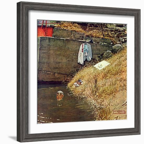 "Swimming Hole", August 11,1945-Norman Rockwell-Framed Giclee Print