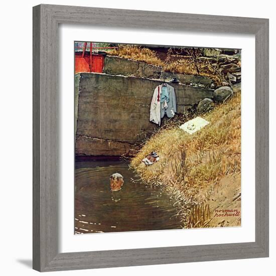 "Swimming Hole", August 11,1945-Norman Rockwell-Framed Giclee Print