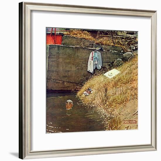 "Swimming Hole", August 11,1945-Norman Rockwell-Framed Giclee Print