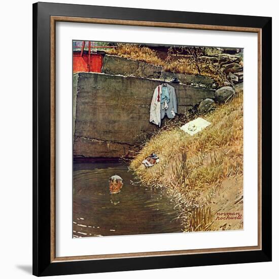 "Swimming Hole", August 11,1945-Norman Rockwell-Framed Giclee Print