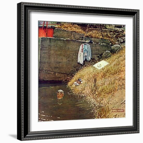 "Swimming Hole", August 11,1945-Norman Rockwell-Framed Giclee Print