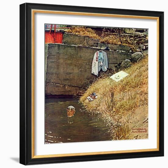 "Swimming Hole", August 11,1945-Norman Rockwell-Framed Giclee Print