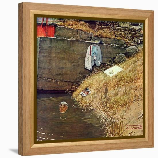 "Swimming Hole", August 11,1945-Norman Rockwell-Framed Premier Image Canvas