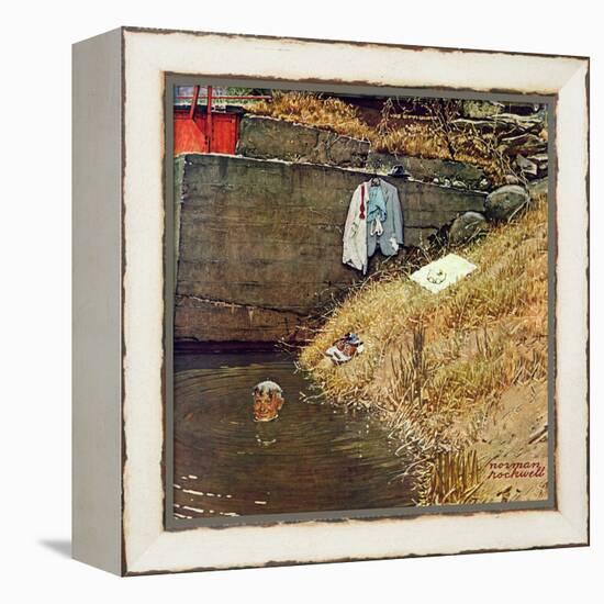 "Swimming Hole", August 11,1945-Norman Rockwell-Framed Premier Image Canvas