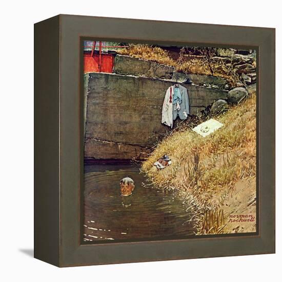 "Swimming Hole", August 11,1945-Norman Rockwell-Framed Premier Image Canvas