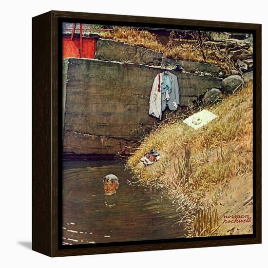"Swimming Hole", August 11,1945-Norman Rockwell-Framed Premier Image Canvas