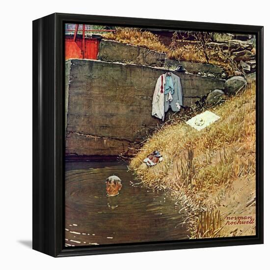 "Swimming Hole", August 11,1945-Norman Rockwell-Framed Premier Image Canvas