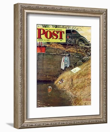 "Swimming Hole" Saturday Evening Post Cover, August 11,1945-Norman Rockwell-Framed Giclee Print