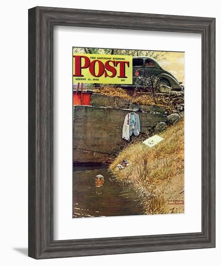 "Swimming Hole" Saturday Evening Post Cover, August 11,1945-Norman Rockwell-Framed Giclee Print