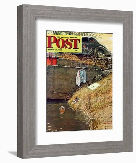 "Swimming Hole" Saturday Evening Post Cover, August 11,1945-Norman Rockwell-Framed Giclee Print