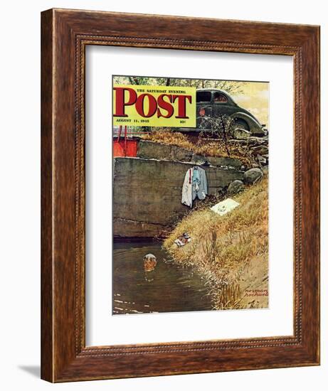 "Swimming Hole" Saturday Evening Post Cover, August 11,1945-Norman Rockwell-Framed Giclee Print