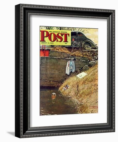 "Swimming Hole" Saturday Evening Post Cover, August 11,1945-Norman Rockwell-Framed Giclee Print